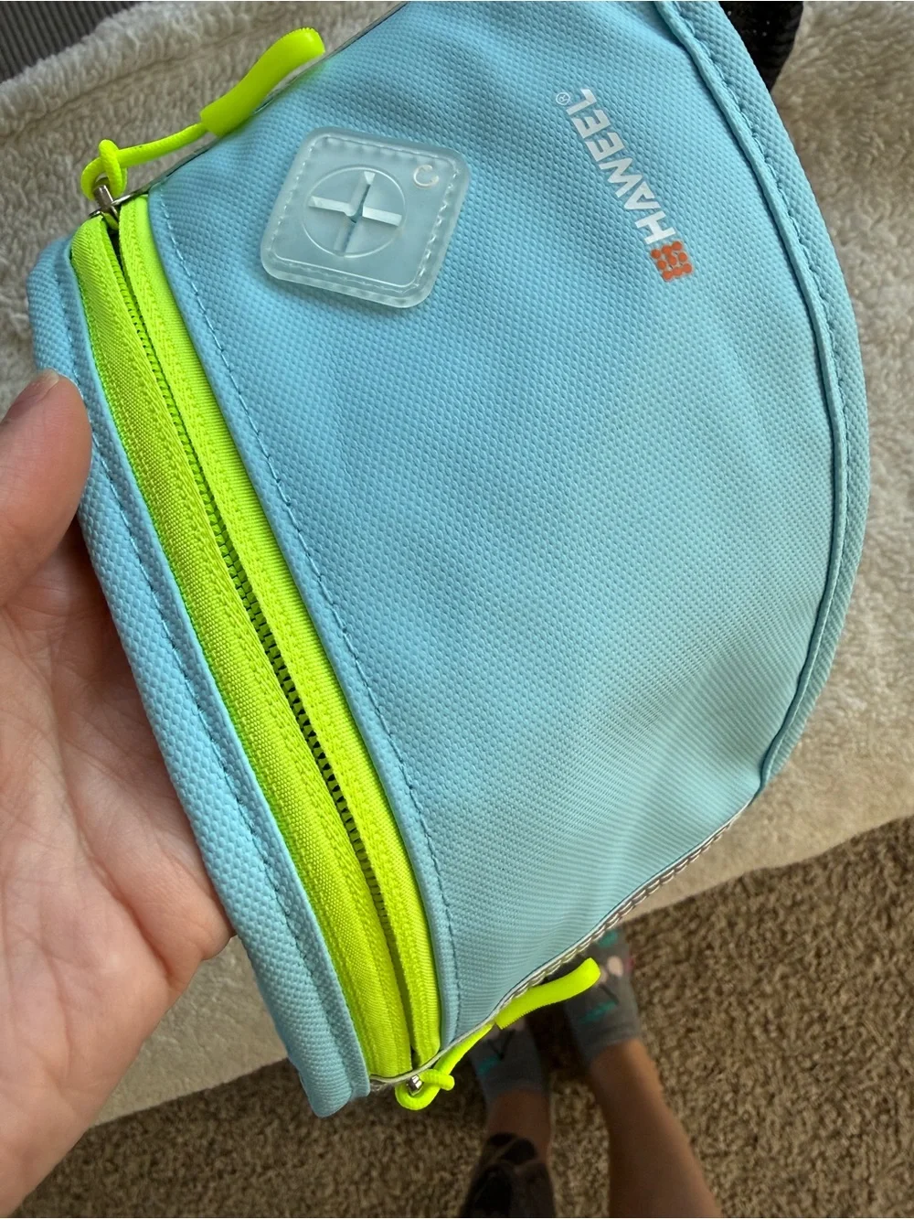 Light Blue Running Belt with Neon Yellow Accents